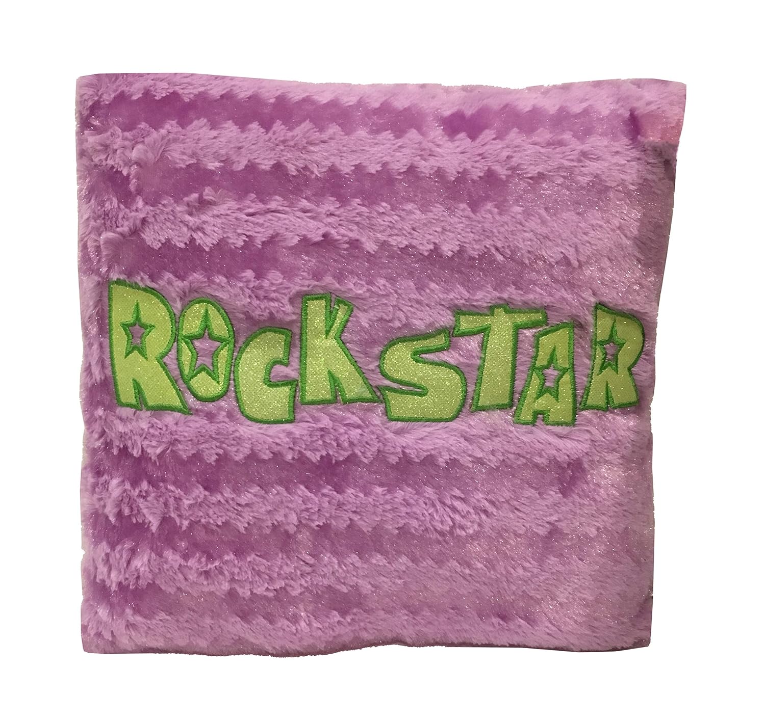 Expressions Rockstar Throw Pillow 14" Square Lavender Pink Purple Fuzzy Plush Pillow Bright Green Glitter Letters
