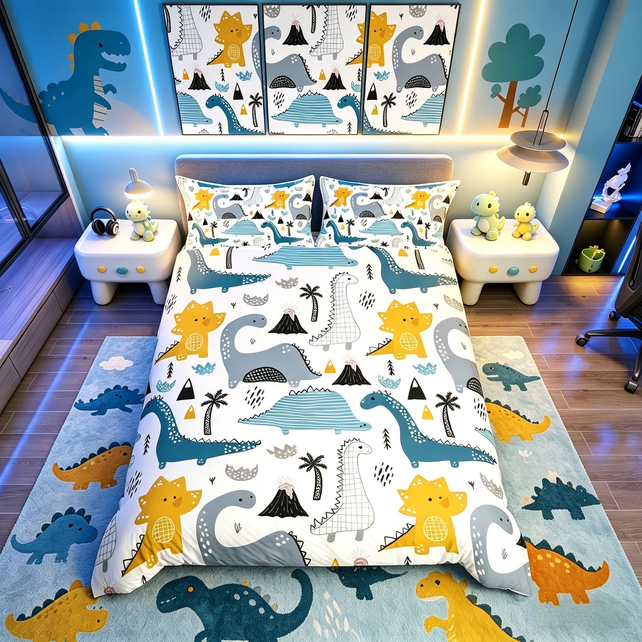 Homemissing Kids Bedding & Linen Dinosaur Bedding Set Jungle Animals Duvet Cover for Boys Girls Cute Cartoon Dinosaur Bedding & Linen 3Pcs Bedclothes King Size — image 1