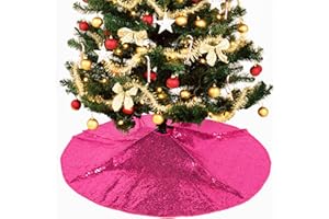 Pardecor 60in Tree-Skirt Christmas Hot Pink Tree Skirt Sequin Tree Skirt Sequin Fabric Tree Skirt Xmas Tree Ornament Glitter Tree Skirts Tree Skirt Christmas Decorations(Hot Pink, 60 Inch)