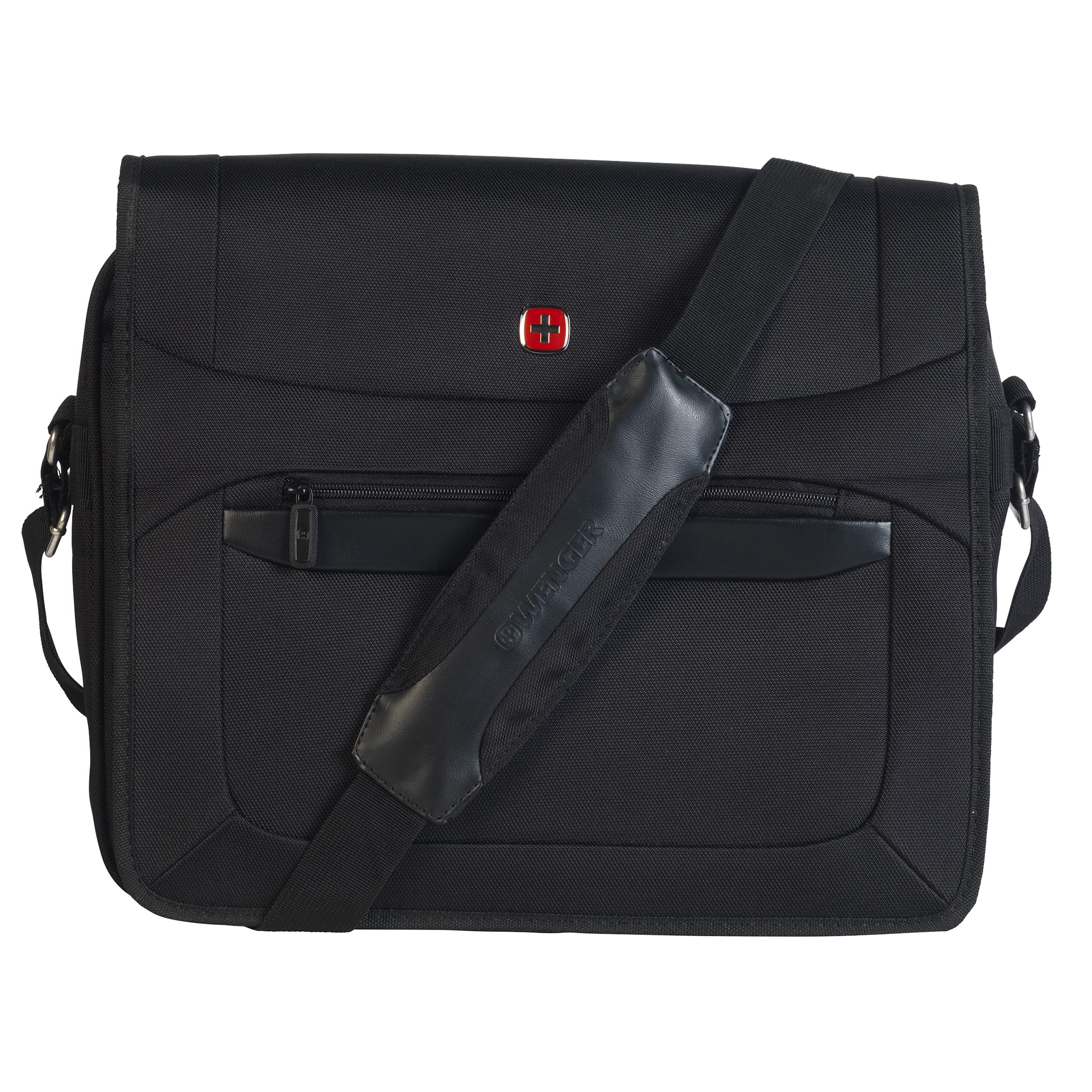 Wenger W73012292 Business Messenger Bag with Shoulder Strap, Padded Laptop Tablet Computer Pocket, Suitcase Handle Slot, Great for Transporting From Home to Office, Extra Pockets, 16 inches, Black