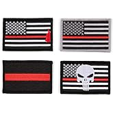 Great 1 Thin Red Line American Flag Patch 4-Pack - Hook &amp; Loop Fastener | Fireman Firefighter, 2x3 Inch, Embroidered, Tactical Applique for Jackets, Hats, Backpacks, and Gear