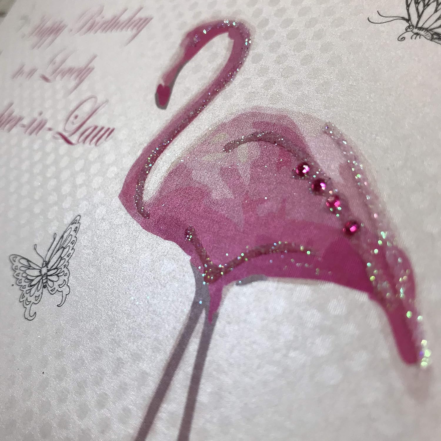 White Cotton Cards Pink Flamingos Happy Birthday To A Lovely Daughter-in-Law Handmade Birthday Card, BD90 NEW,16cm x 16cm - Image 4