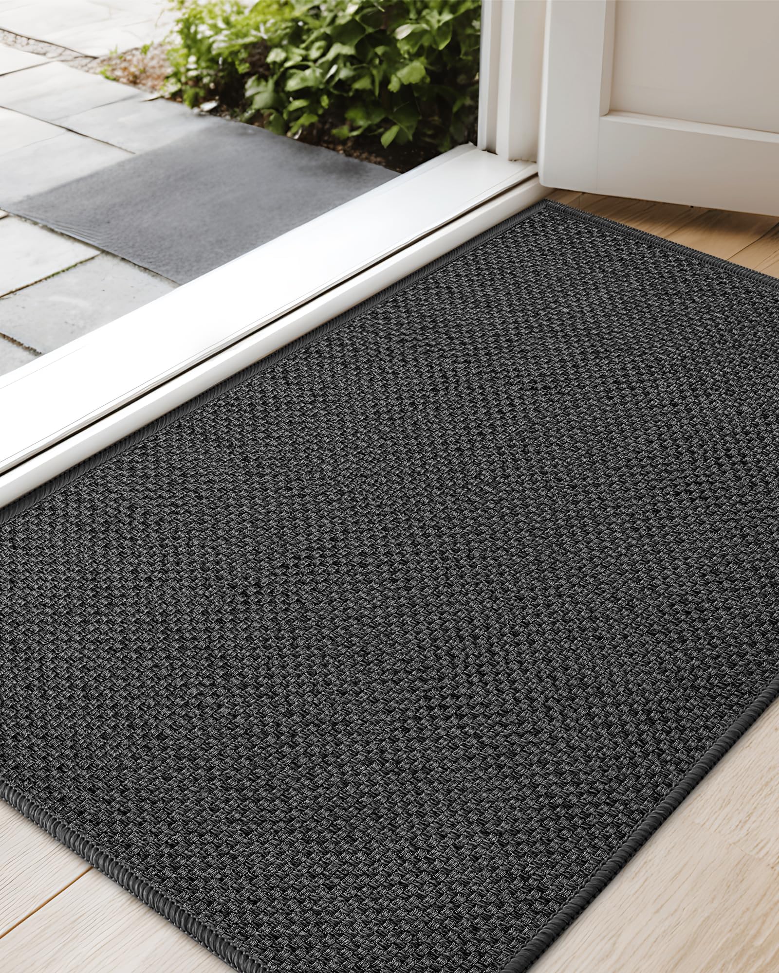 COLOR&GEOMETRY Small Thin Door Mats Indoor 43x75cm, Non Slip Front Door Mat Inside (Rolled-up NO Creases), Low Profile Inside Doormat, Easy to Clean, Floor Mat For Entryway, Patio, Dark Grey