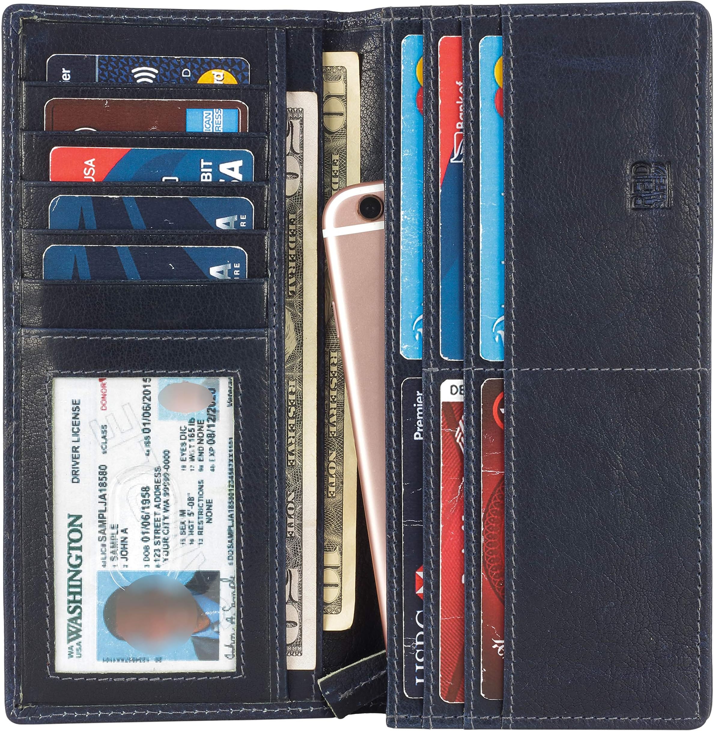 Mou MerakiRFID Blocking Mens Genuine leather Bifold Long Wallet