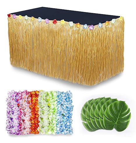 Cocowai Luau Party Decorations Moana Party Supplies 36x Flower Hawaiian Leis Tropical Leaves Decoration And Grass Skirt For Buffet Table Fun Tiki Bar Beach Theme Or Lilo And Stitch Birthday Deorphileather