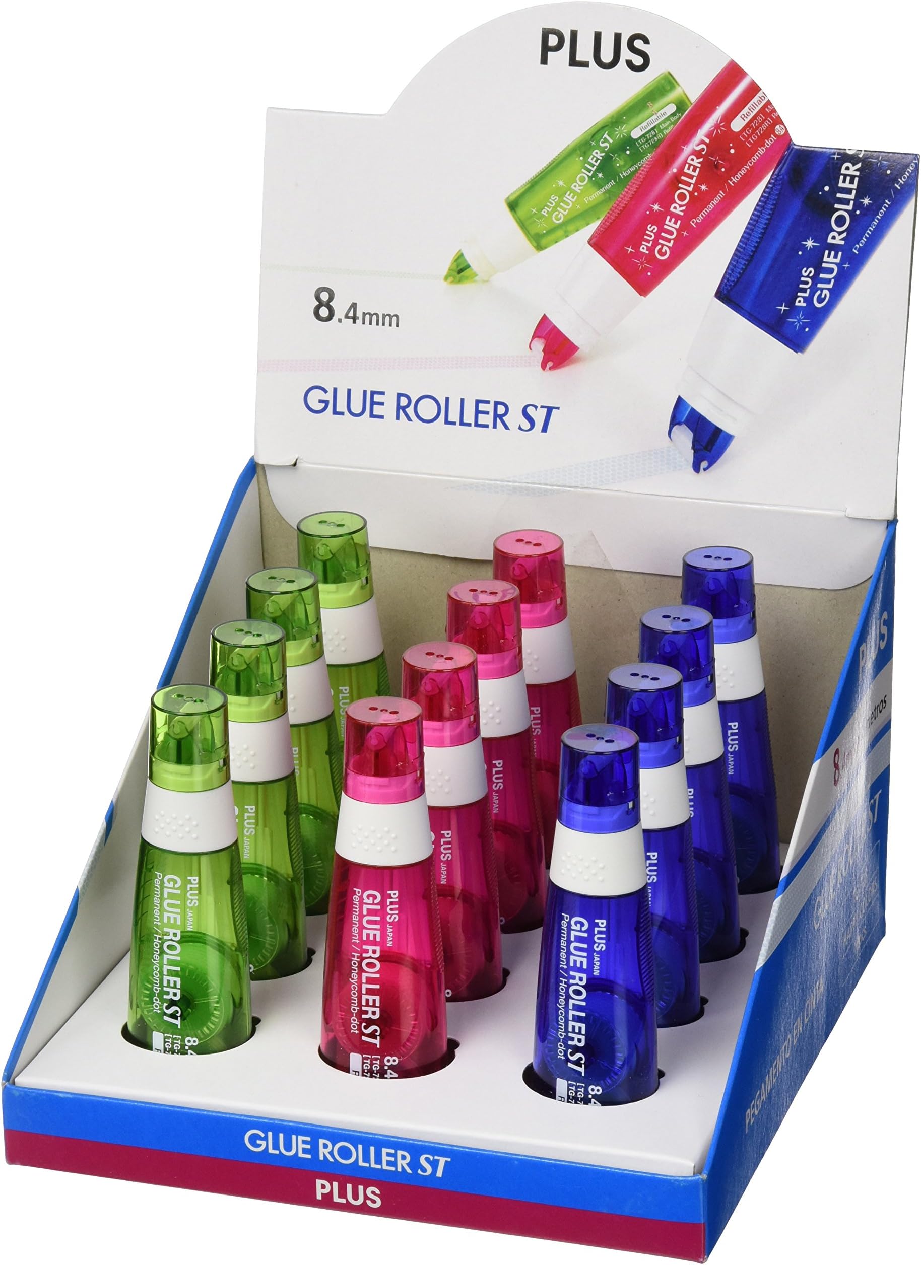Plus Japan ST Happy Colors - Glue Roller, Display Stand, 12 Units