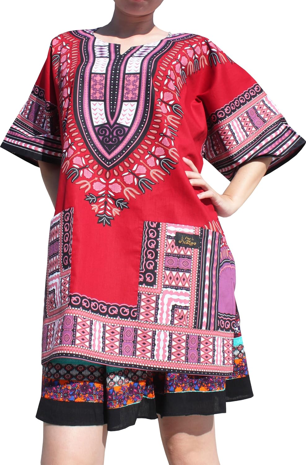 RaanPahMuang Dashiki Short Mini Dress Summer Long Cut Shirt Africa Plus