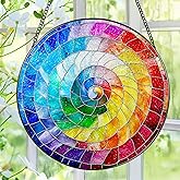 Stained Glass Window Hanging, 8 Inch Rainbow Spiral Stained Glass Suncatcher, Spiral Window Hanging Decor, Geometric Spiral Suncatcher Wall Decor, Gift for Women Men Wife Lovers and Mom
