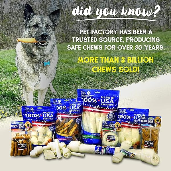 PET FACTORY 100% MADE IN USA BEEFHIDE 7″ BRAIDED STICKS DOG CHEW TREATS – PEANUT BUTTER FLAVOR, 6 COUNT/1 PACK