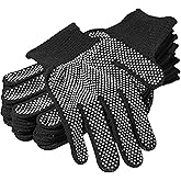 Bruislard 12 Pcs Work Gloves, Black Anti-slip Knitted Stretchy Cloth Glove Working Gloves Thin Moist Glove Liners for Men Women for Garden Warehouse Work
