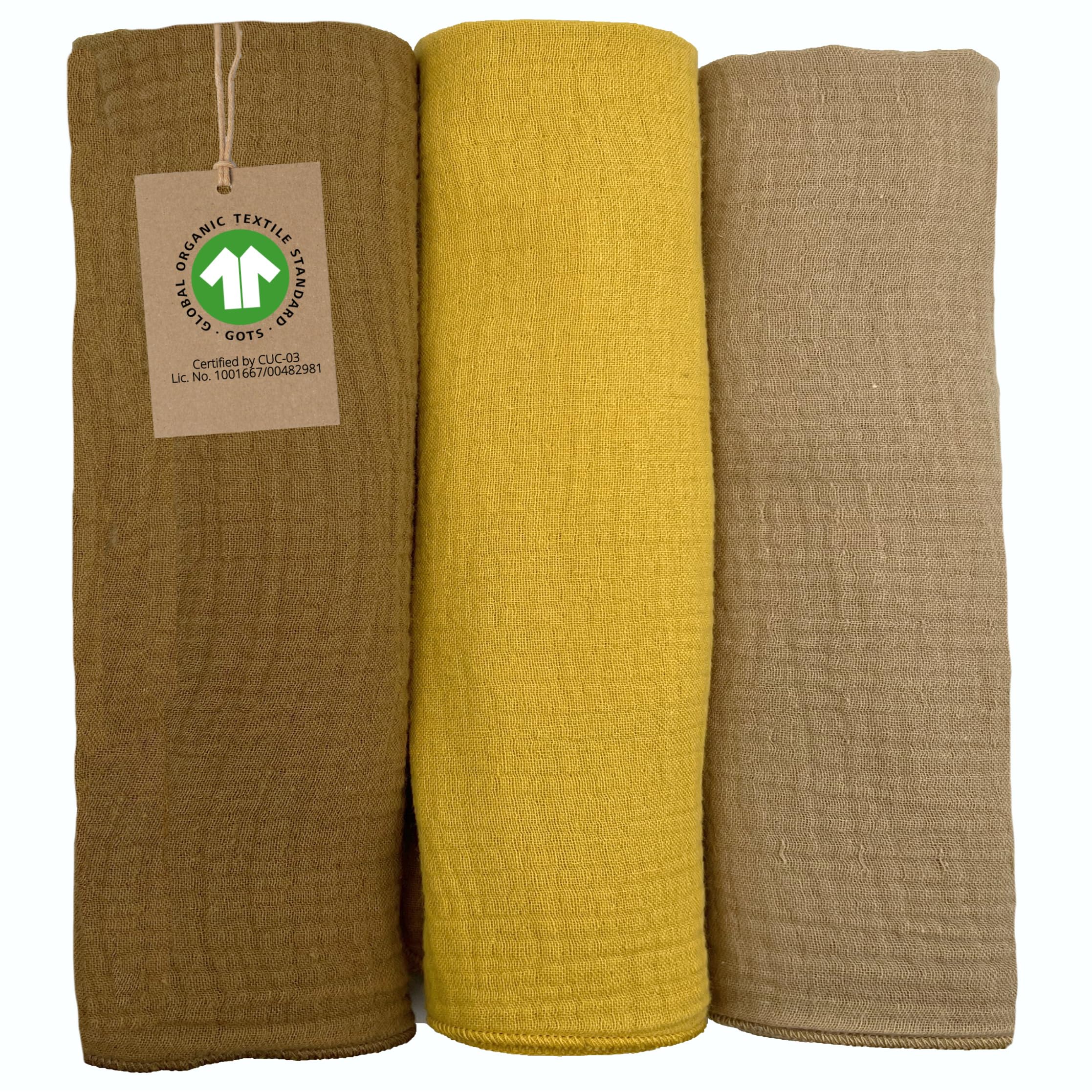 mimaDu Bio GOTS Burp Cloths Baby Muslin Burp Cloth Baby Muslin Cloths Baby 60 x 30 cm, Burp Cloths Baby Boy, Girl Muslin Cloths Baby Burp Cloths Made of Ultra Soft Organic Cotton, Set of 3 (Desert)