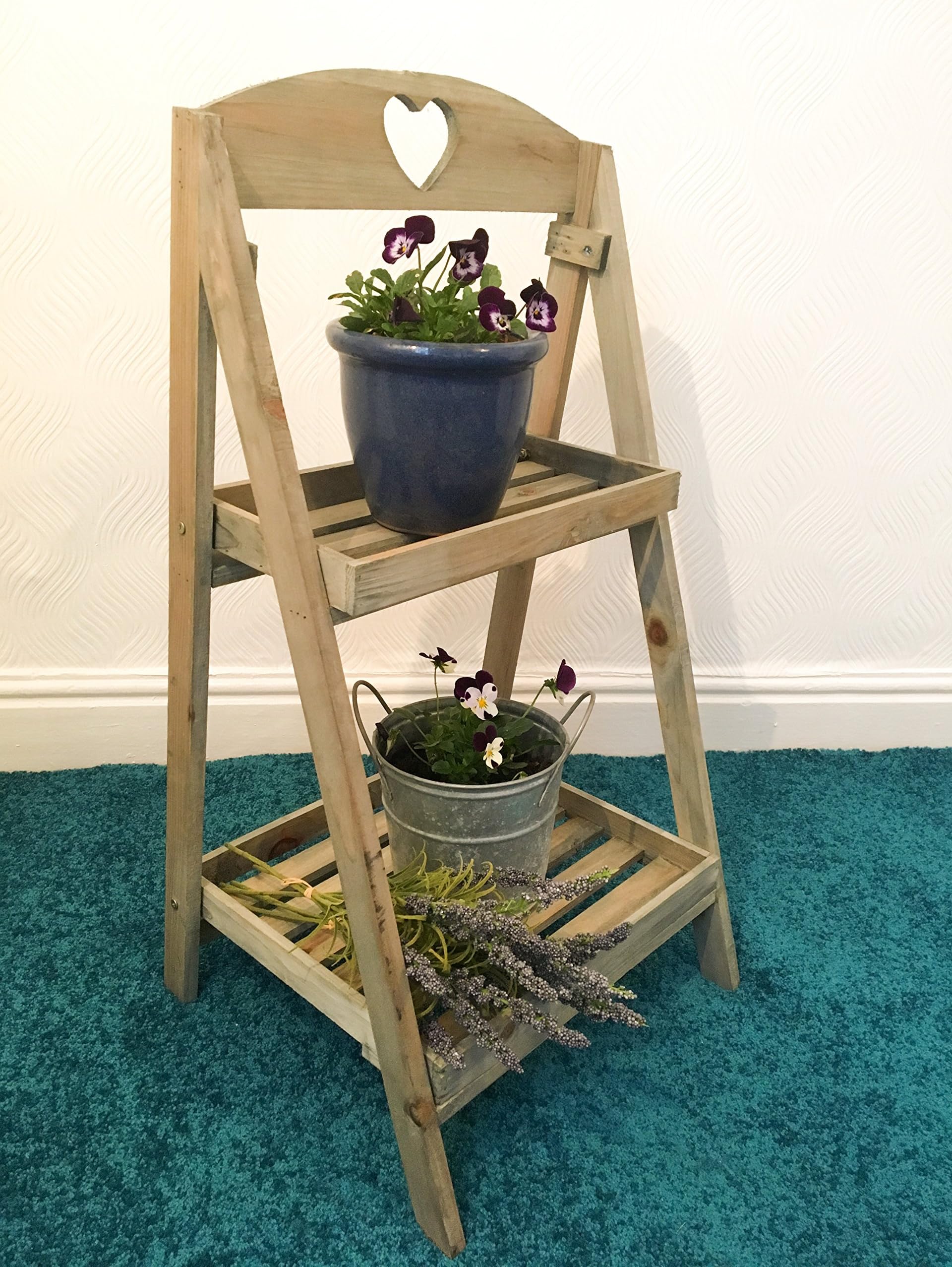 Rustic Wooden 2 Tier Plant Stand-Display Step Shop Stall Shabby Chic Wood Shelf