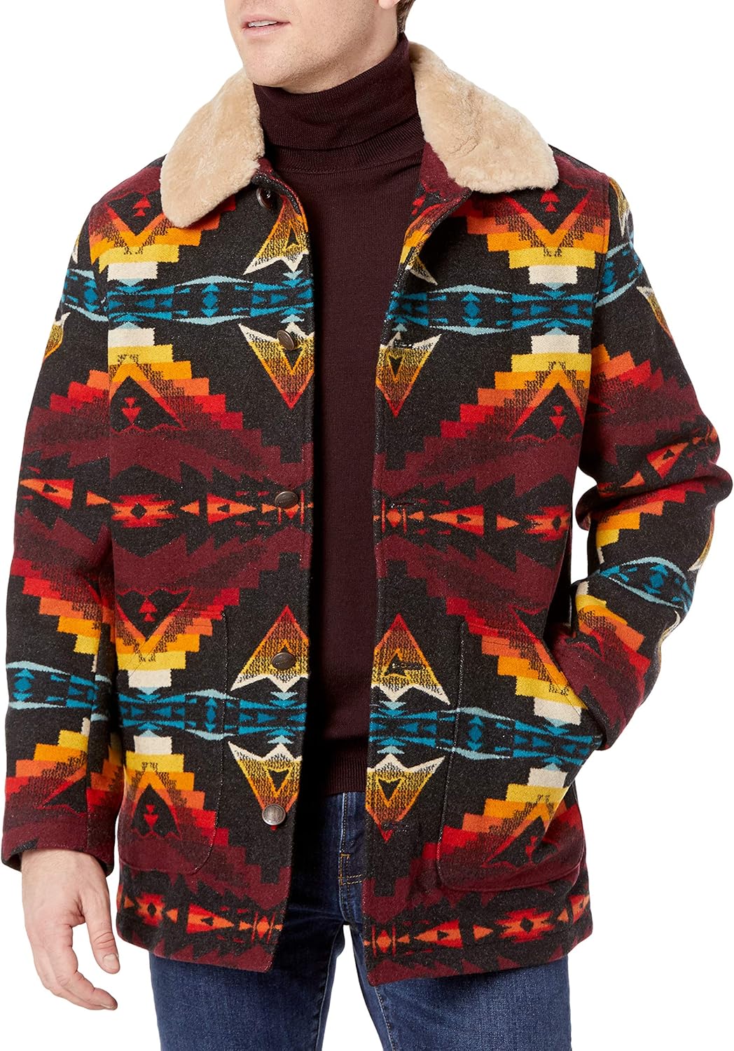 Pendleton mens Brownsville Shearling Collar Wool Coat at Amazon Men’s Clothing store