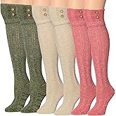 Tipi Toe Women's 3-Pairs Winter Warm Knee High/Over The Knee With Buttons Cotton-Blend Boot Socks