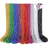 LINSIRON 220 PCS Colorful Bead Necklace, 33 Inch Mardi Gras Christmas Beads, Bulk Metallic Party Beads for Mardi Gras Parade, St Patricks Day, Wedding, Birthday, Pirate Party, Carnival Party Favors