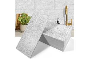 MOONFUN 50-Pieces Thick PVC Subway Tile,4"x 8" Peel and Stick Backsplash Wall Tiles,Natural Stone White Self-Adhesive Backsplash for Kitchen,Bathroom,Living Rooms,Fireplace,RV(11.11 Sq. Ft. Coverage)