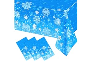 TOKCOUSUN 3 pcs Christmas Winter Snowflake Plastic Frozen Tablecloth Decorations, Blue and White Snowflake Winter Wonderland Disposable Table Cover for Frozen Birthday Party Supplies Decorations, 54 x 108 Inch