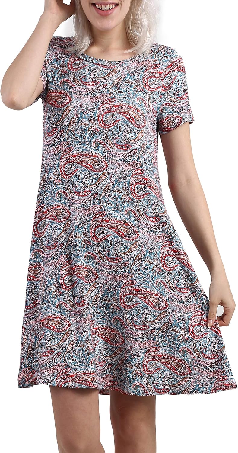 KORSIS Women's Summer Casual T Shirt Dresses Short Sleeve Swing Dress Pockets