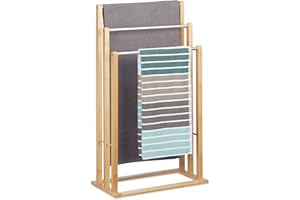 Relaxdays Towel Holder Freestanding with 3 Towel Rails, Towel Stand for Bathroom, Bamboo, Stainless Steel, HWD: 84 x 48 x 26 