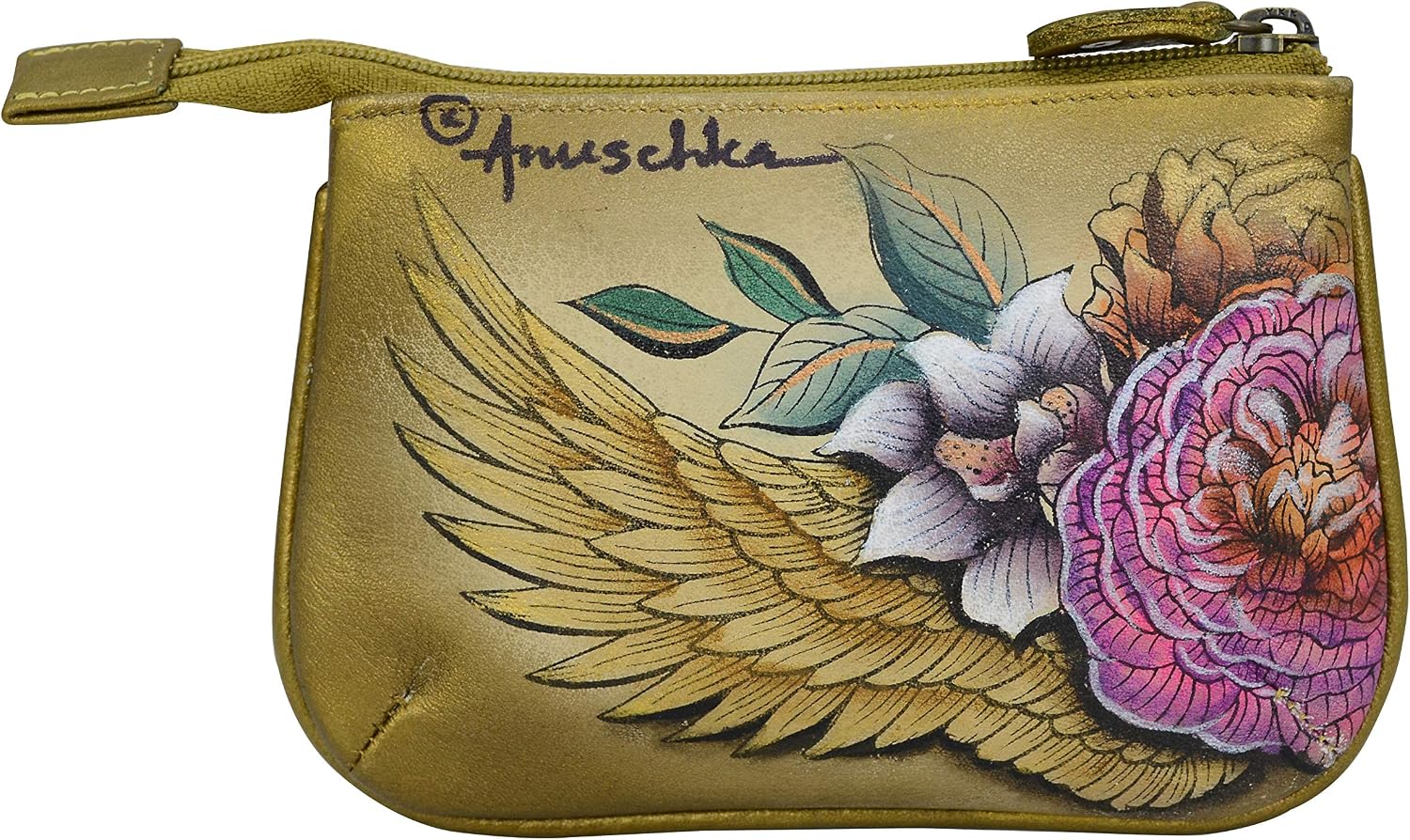 Anuschka Women’s Hand-Painted Genuine Leather Medium Zip Pouch - Angel Wings - Image 3