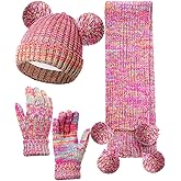 Geyoga 3 Pcs Kids Winter Hat Gloves Scarf Set for Age 2-8 Yrs Boys Girls Winter Toddler Warm Fleece Lined Hat Scarf Gloves
