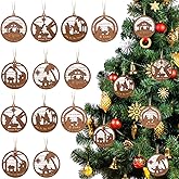 Remerry 12 Pcs Christmas Music Sheet Nativity Ornament Bulk Nativity Scene Ornament Wooden Hanging The Birth of Jesus Decoration Catholic Christian Religious Gift for Family Friend Pastor Xmas Tree