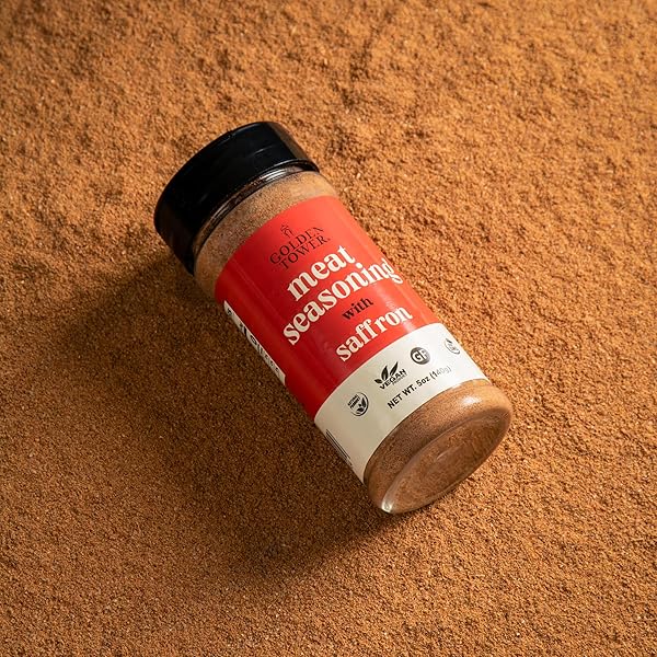 STEAK AND MEAT SEASONING WITH SAFFRON – 100% NATURAL HERBS AND SPICES, BBQ SEASONING, GRILL SEASONING, NON-GMO, NO-MSG, GLUTEN FREE, NATURAL INGREDIENTS BY GOLDEN TOWER – 5OZ PACK – 140G