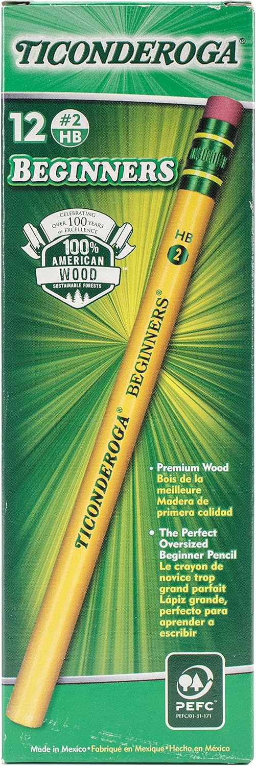 Ticonderoga Beginner Pencils, Wood-Cased #2 HB Soft, With Eraser, Yellow, 12-Pack (13308) : Wood Lead Pencils : Office Products