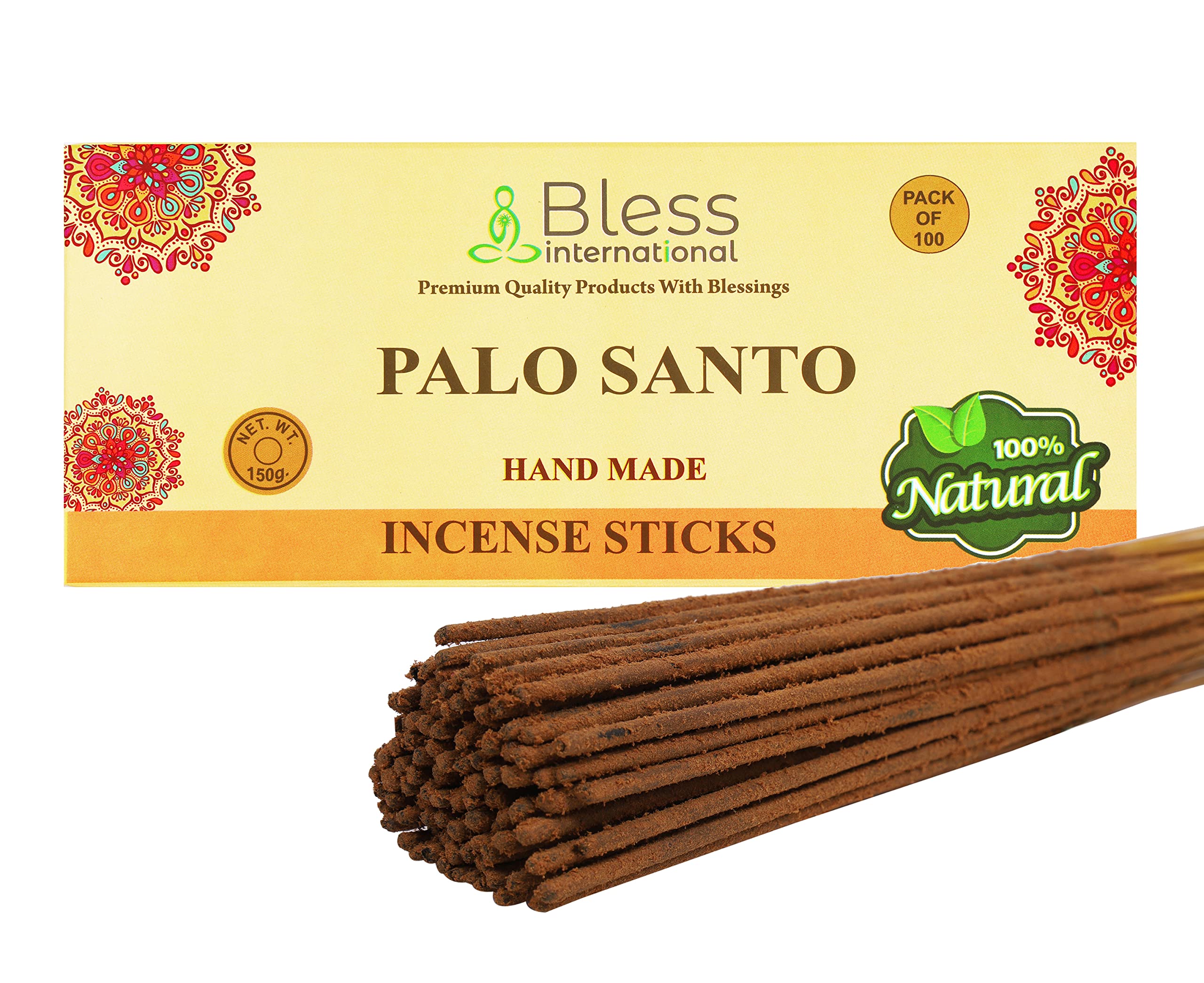 Bless-Palo-Santo 100%-Natural-Handmade-Hand-Dipped-Incense-Sticks Organic-Chemicals-Free For-Purification-Relaxation-Positivity-Yoga-Meditation The-Best-Woods-Scent (100 Sticks (150GM))