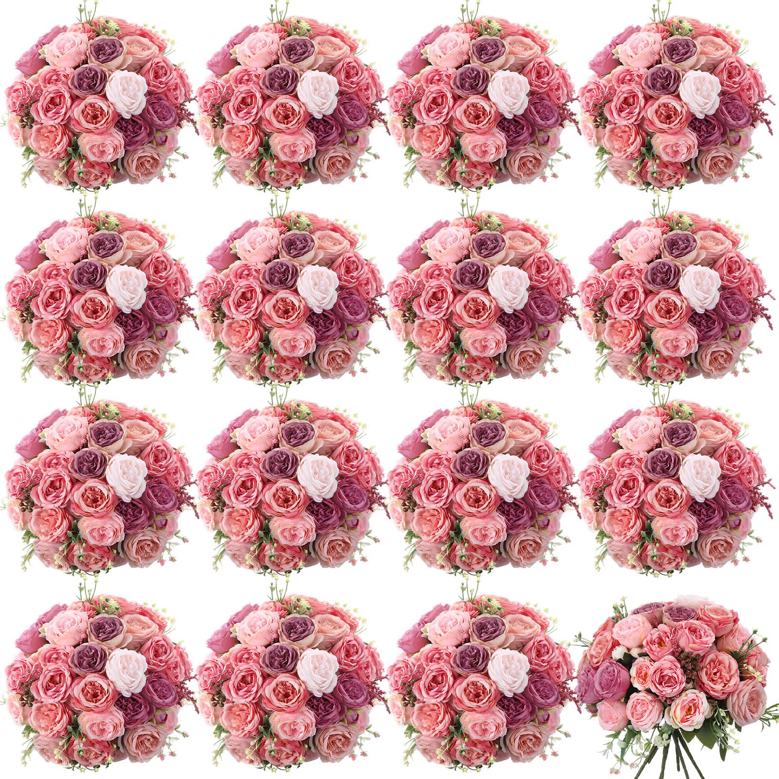 Photo 1 of Geosar 16 Bundles Artificial Peonies Flowers Fake Silk Peony Bouquet Faux Peonies Flowers Bulk for Decoration Vase Floral Arrangements Wedding Party Table (Pink Lavender)