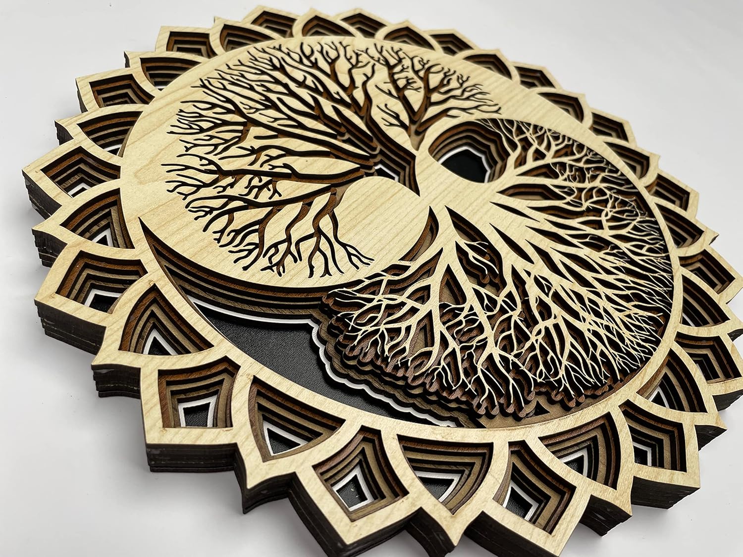 Mixed Media - Tree of Life Wood Wall Art Decor, Tree of Life Wooden Mandala Wall Decoration (Large)