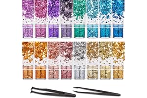 Gold Foil Flakes,16 Bottles Gilding Flakes Set,Gilding Flakes,Gold Leaf Flakes,Gold Flakes for Resin,Nail Art,Painting,Jewelr