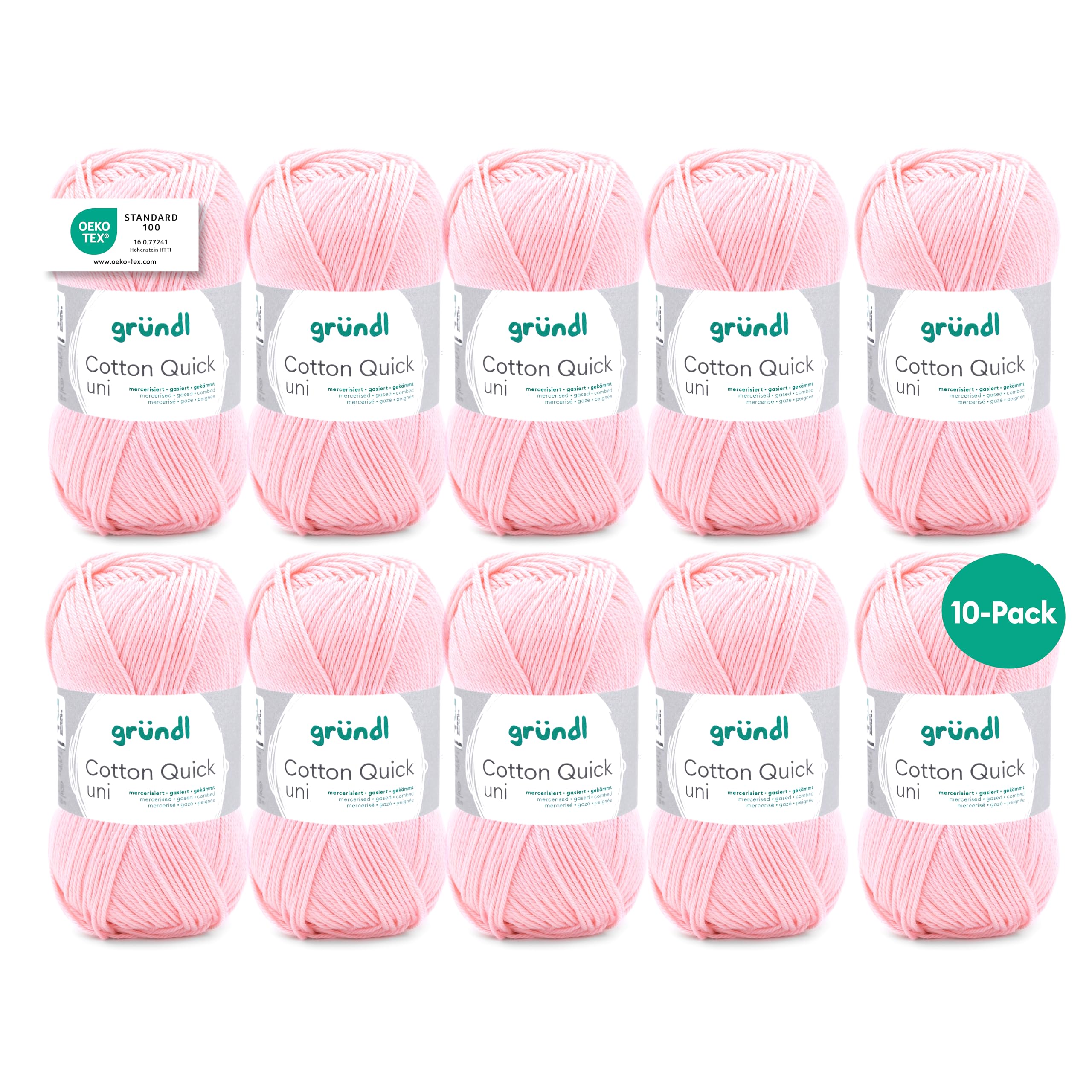 Gründl Wool Cotton Quick Plain - Thin Wool for Crocheting - Knitting Yarn - Crochet Yarn - Shiny and Skin Friendly - 100% Cotton - 10 Balls 50 g / 125 m - Needle Size 3-4 - Pink