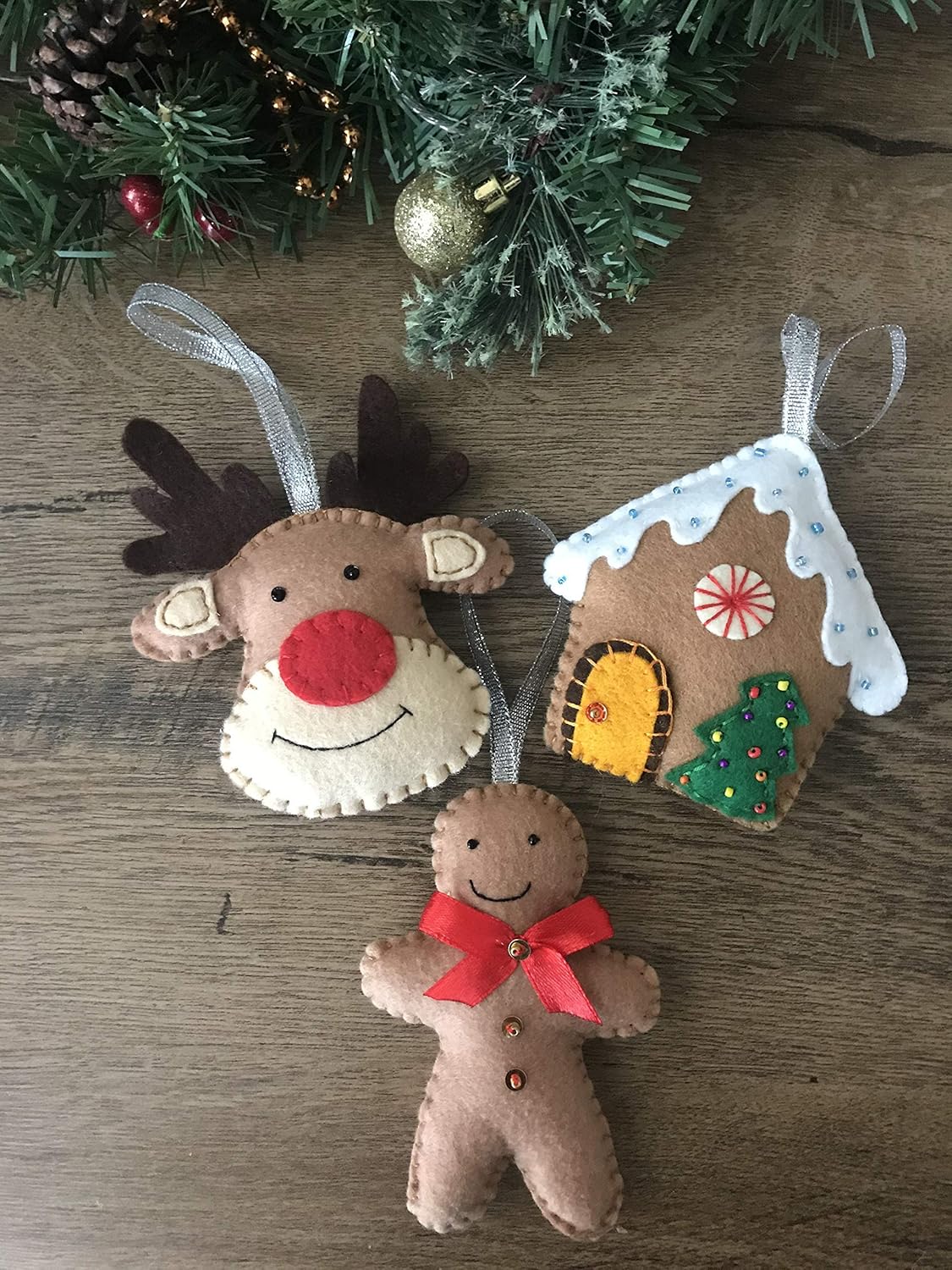 Handmade felt Christmas decorations Reindeer, Gingerbread