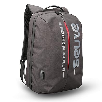 Seute Fabric Black Backpack with USB Port and Rain Cover