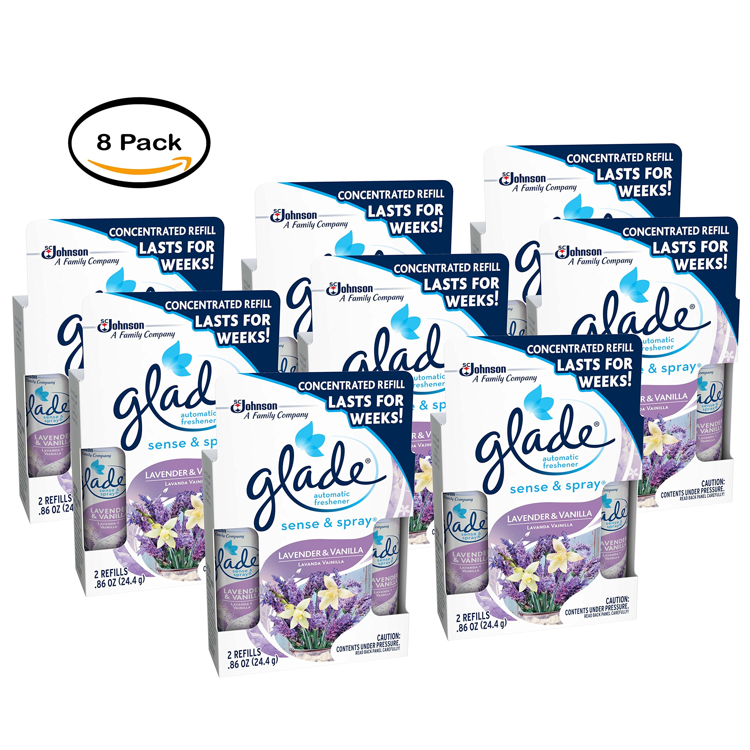 PACK OF 8 Glade Sense & Spray Automatic Air Freshener, Refill, Clean Linen, 0.86