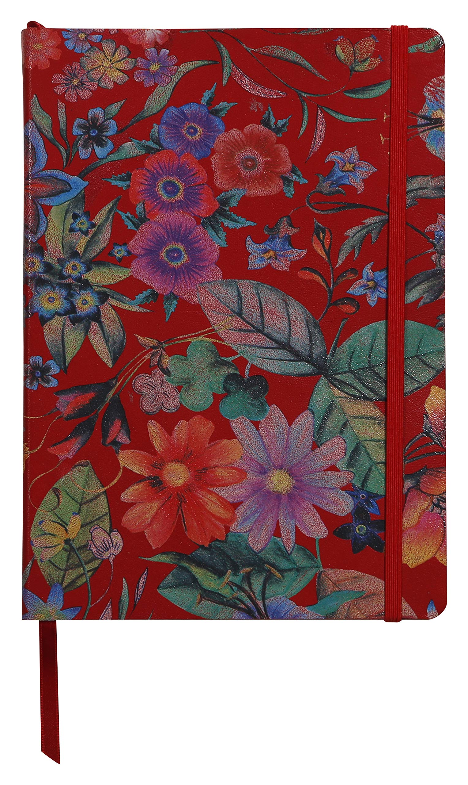 Clairefontaine 400125C - One Notebook A5 - Made of Genuine Lambskin Leather Hard Cover - 144 Ruled Pages - Dimensions: 14.8x21 cm - Céleste Garden red