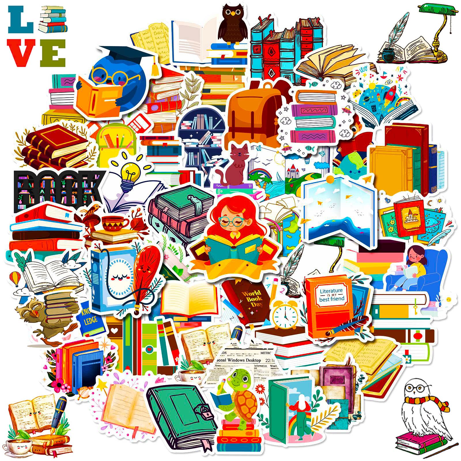 Photo 1 of 100 Pcs Book Stickers Bulk, Reading Sticker for Water Bottles, Library Stickers, Book Accessories for Reading Lovers, Vinyl Waterproof Sticker for Teens Adults Kids Students Teachers