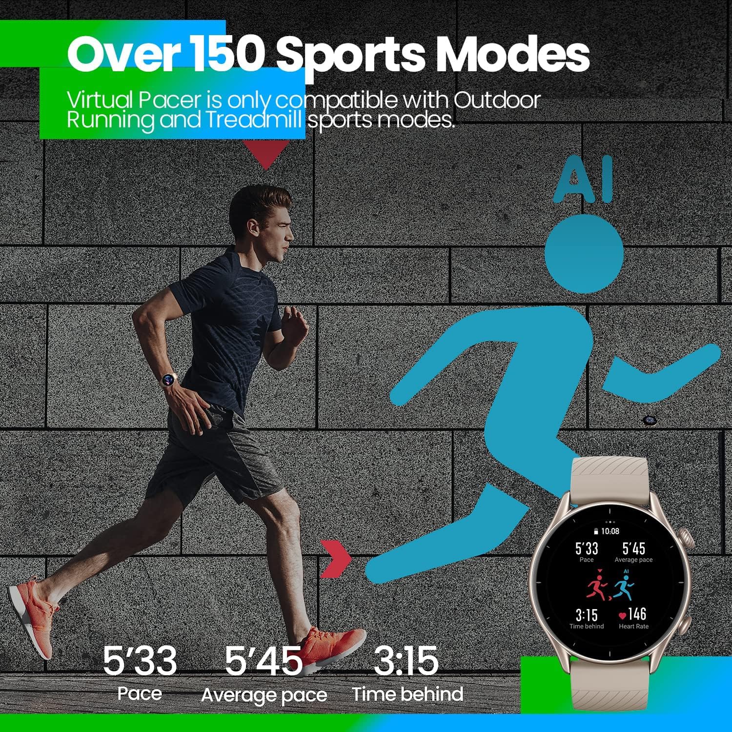 Amazfit Smartwatch GTR 3 46 mm with Health Monitoring, SpO2, Sleep, Stress, Cycle Monitoring, Sports Watch, GPS Sports Watch with 150+ Sports Modes, 21 Day Battery, Alexa for Men and Women
