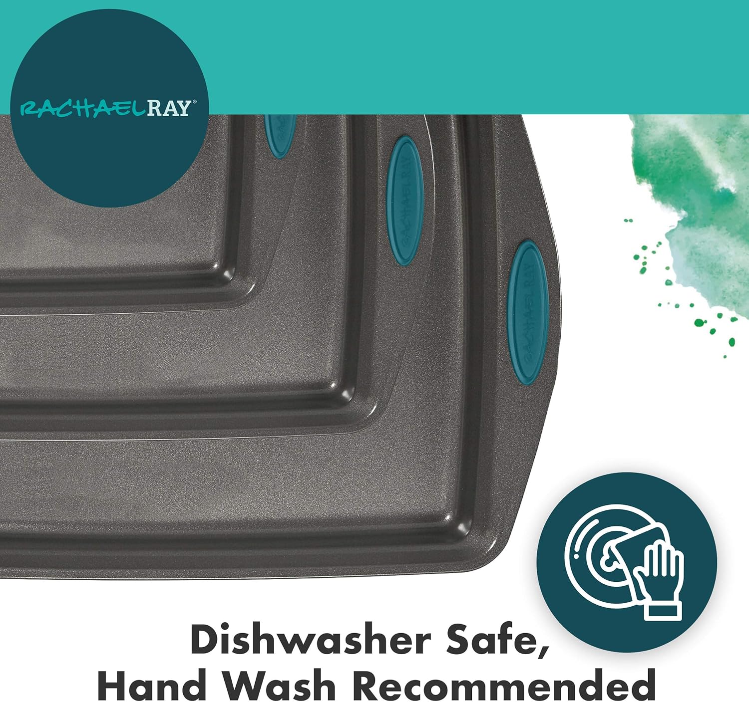Rachael Ray Bakeware Nonstick Cookie Pan Set, 3-Piece, Gray with Agave Blue Grips: Kitchen & Dining