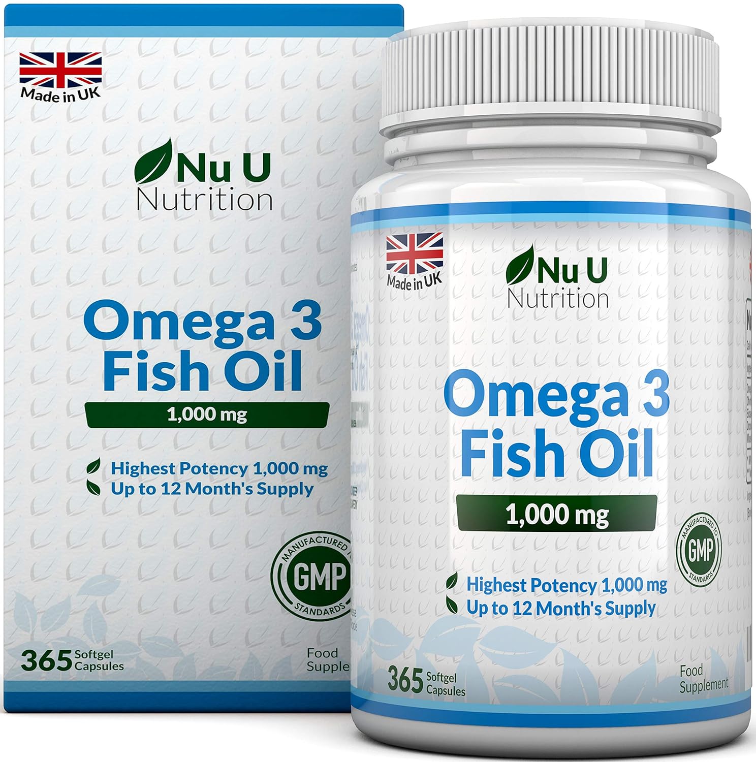 Omega 3 Fish Oil 1000mg 365 Softgels 1 Year Supply Pure Fish Oil with
