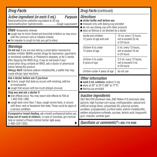 AMAZON BASIC CARE CHILDREN’S COUGH SUPPRESSANT DM SYRUP, ORANGE FLAVOR, 5 FLUID OUNCES