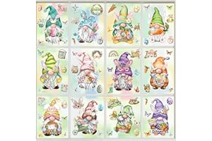 BORAMDO Easter Window Clings 12 Sheets, Spring Easter Gnome Window Decals Stickers, Removable Easter Egg Bunny Window Decorations for Glass Windows Holiday Home School Office Decor