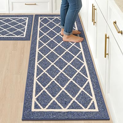 BEQHAUSE Kitchen Rugs Non-Slip 2 Pieces Navy Blue 50x76cm 50x122cm
