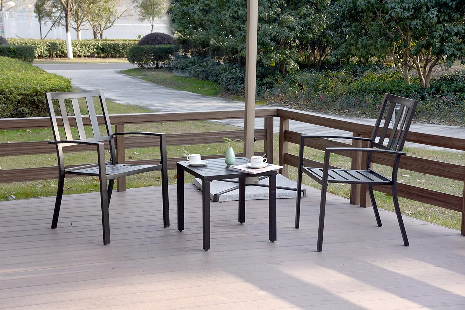 EMERIT Outdoor Metal Square Patio Bistro Side End Table, Black : Garden & Outdoor