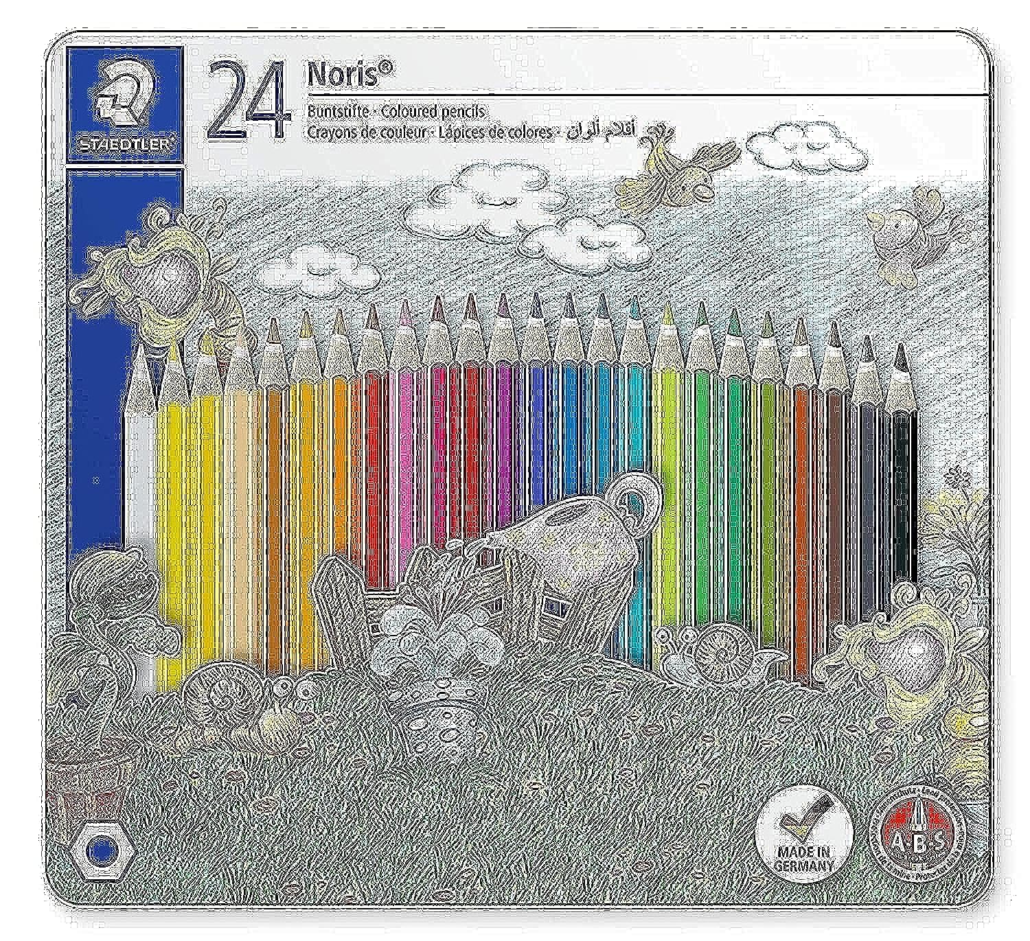 Staedtler Noris Club 145 CM24 Colouring Pencils in Castle Design Tin - Assorted Colours (Pack of 24)