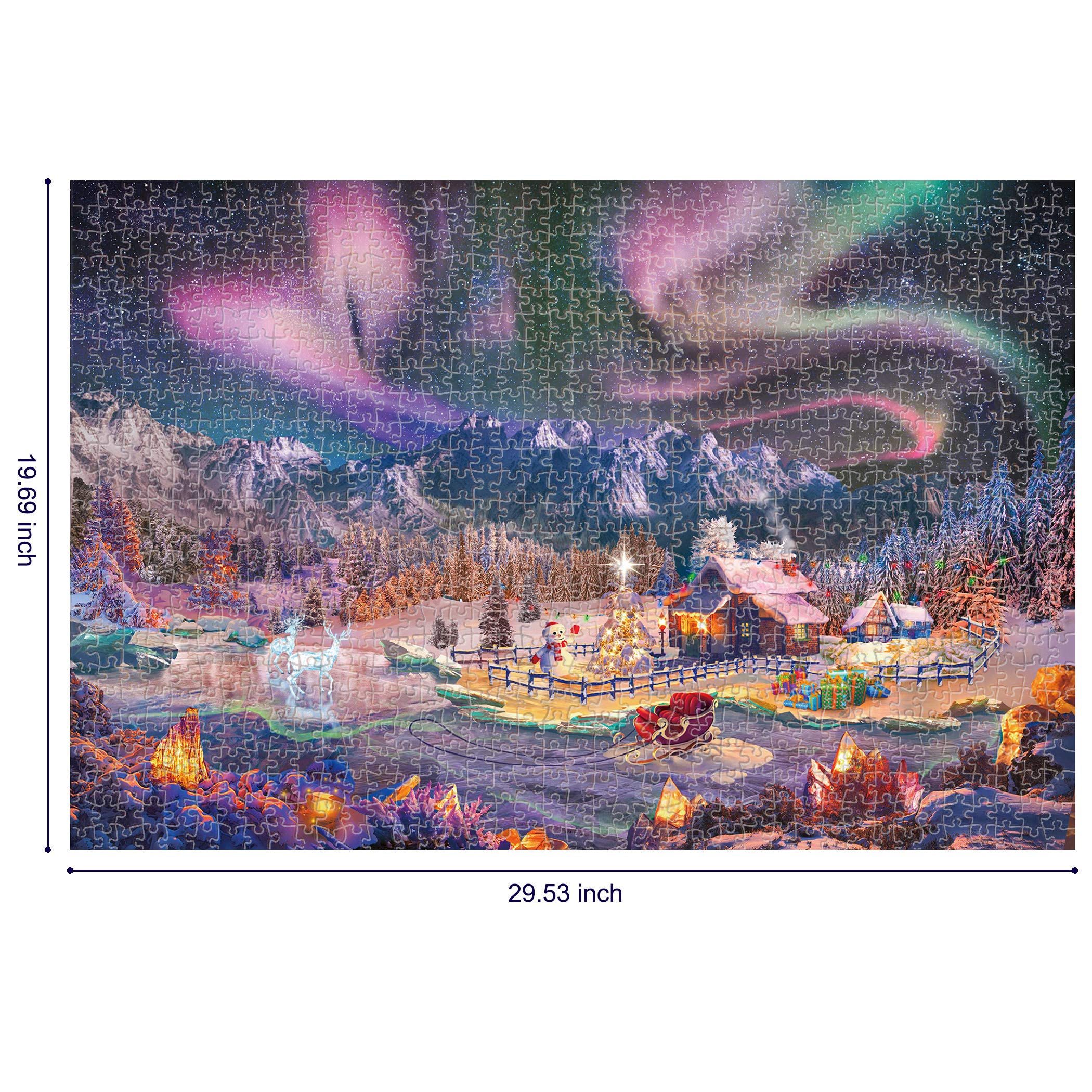 Lavievert Jigsaw Puzzles 1000 Piece Christmas Wonderland Puzzles for Adults - Snowy Night, Aurora, Christmas Tree, Snowman, Sleigh, Ice Sculpture & Milu Deer