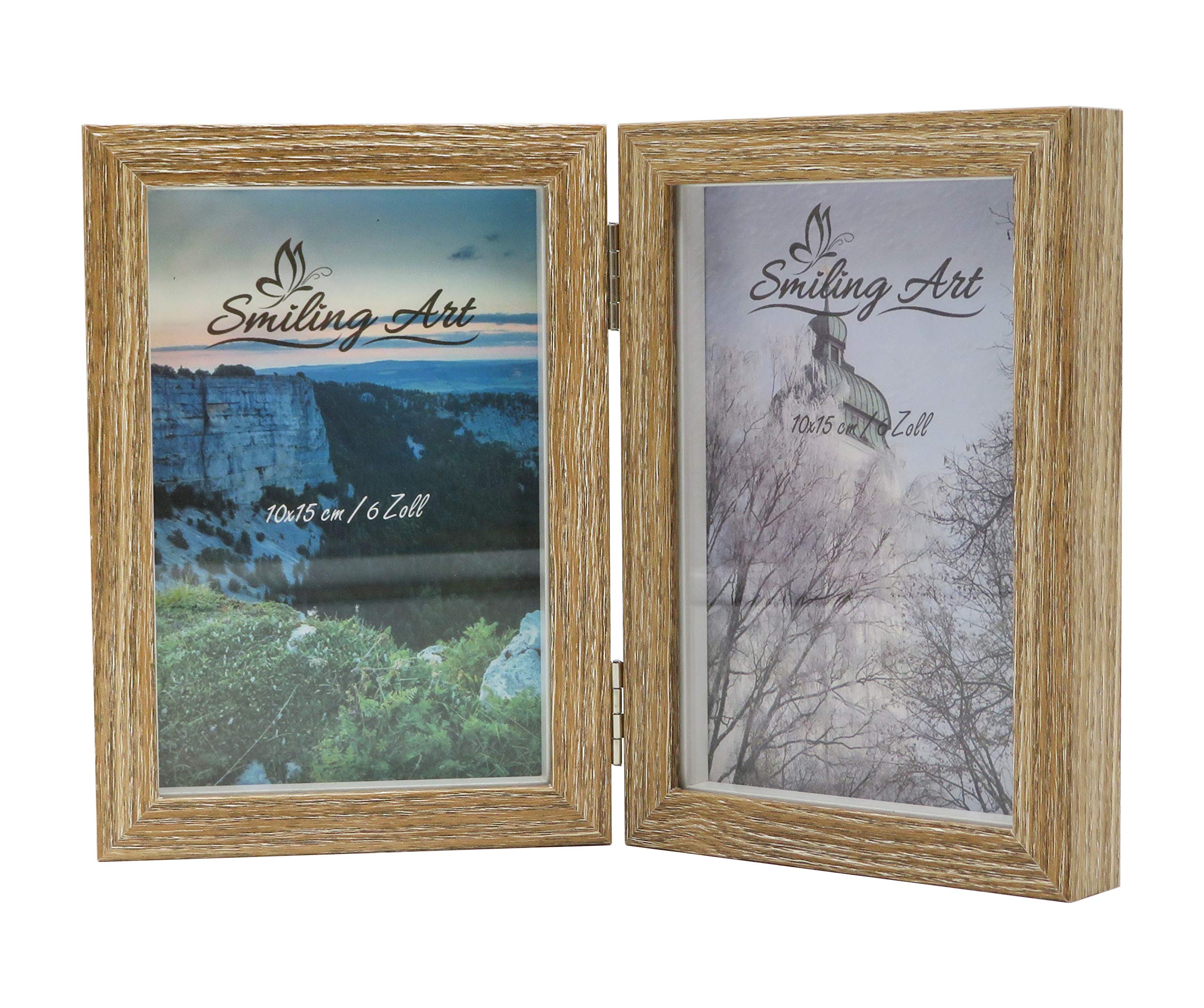 Smiling Art Double Picture Frame - MDF Wood, Folding, 3D, Brown (2 x 10 x 15 cm) — image 1