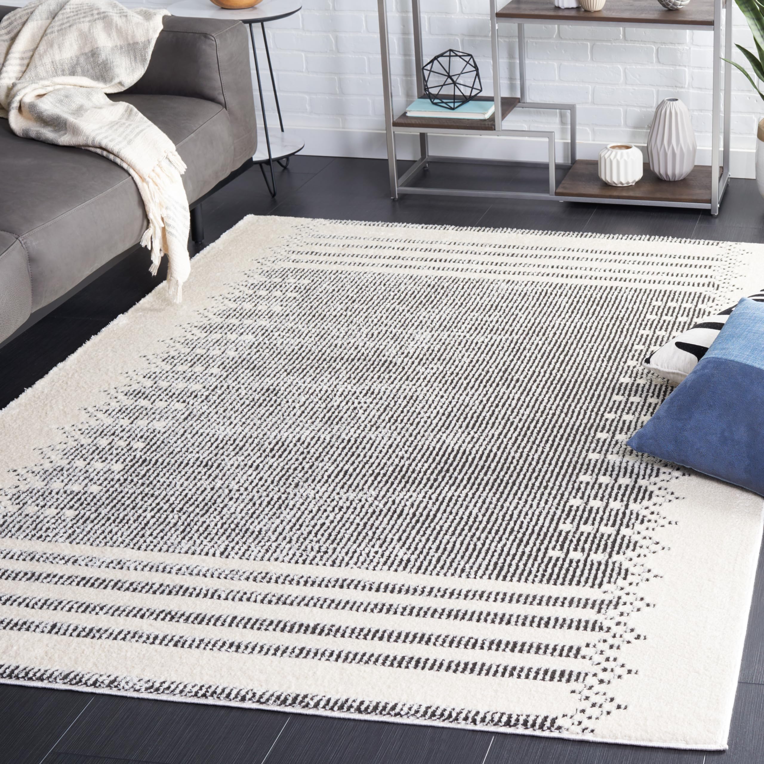 Safavieh Boho Rug for Living Room, Dining Room, Bedroom - Melody Collection Short Pile, Ivory and Black, 91 x 152 cm
