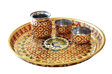 Buy Pf Wuth Pickfully Handmade Meenakari Work Pooja Thali For Diwali 31 X 31 X 3 Cm Online At Low Prices In India Amazon In